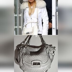 Coach White Woven Leather Hobo Bag